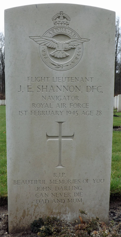 F/Lt John Edward Shannon<br /><br /><br />died on active duty - February 1st, 1945
